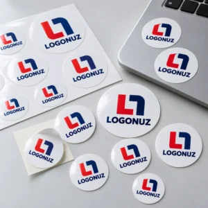 Yuvarlak kesim opak etiket baskı - logolu yuvarlak opak sticker